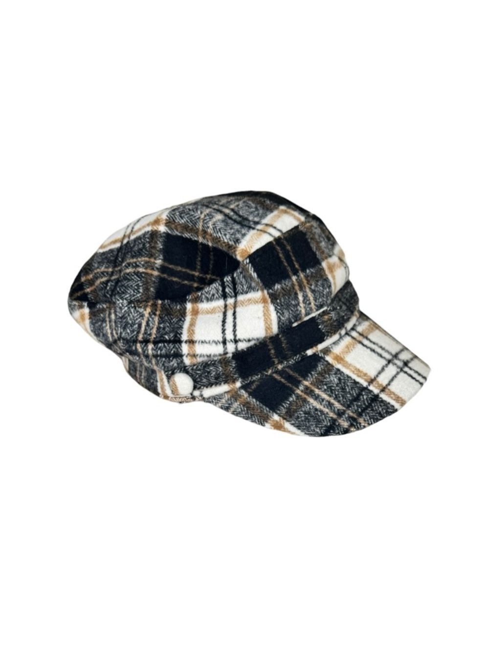 Y2K MixIt Plaid Flannel Newsboy Cap in Black, White & Tan